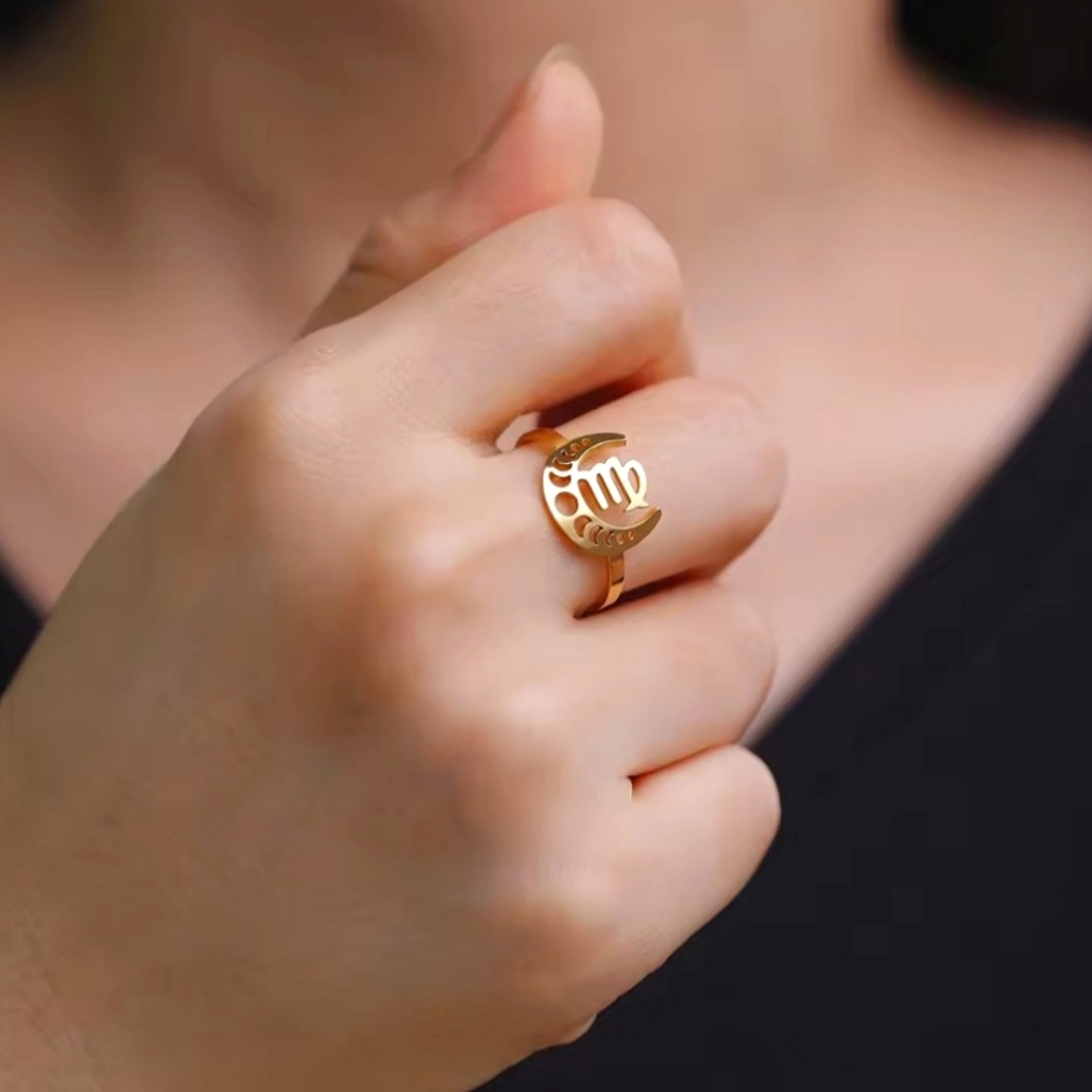 Gold VIRGO Zodiac Celestial Moon Phase Ring